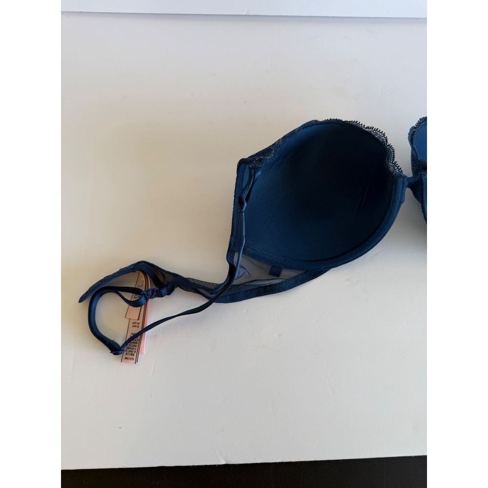 Victorias Secret Navy Blue Gold Metallic Floral Lace Push-Up Bra 34C 165380-QB5 - Picture 5 of 7